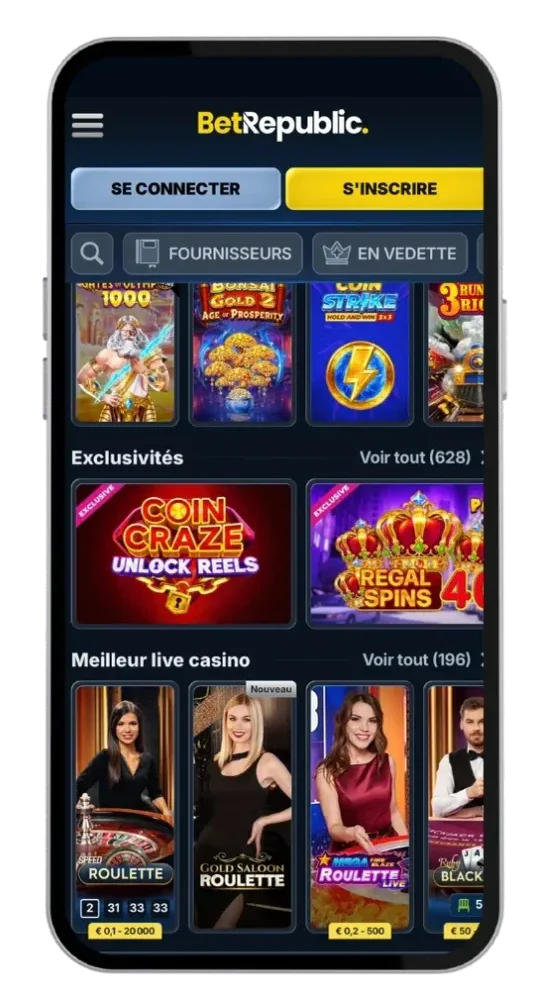 Lobby mobile Bet Republic